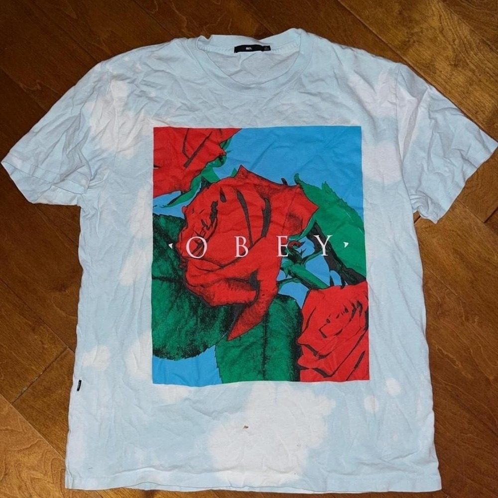 Obey tee large tye dye rose graphic y2k skater propaganda
